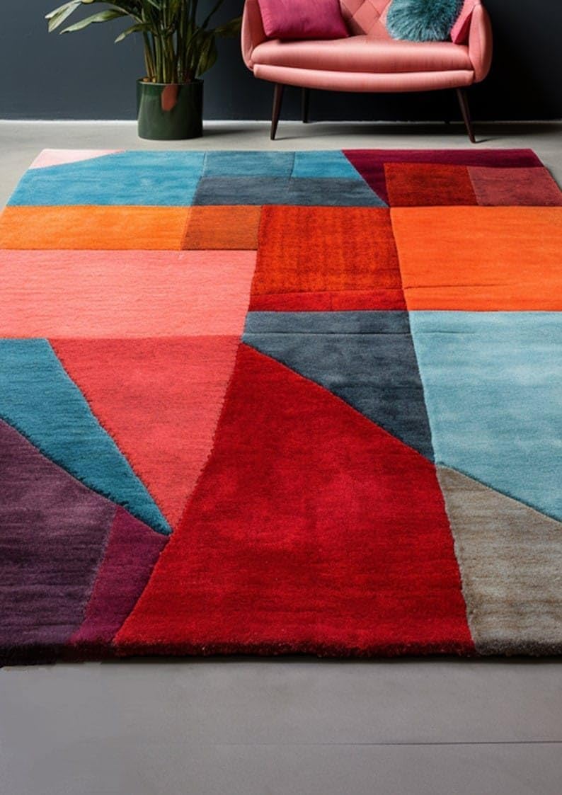 Handmade Abstract Tufted Area Rug – Modern Minimalist Rectangular Carpet