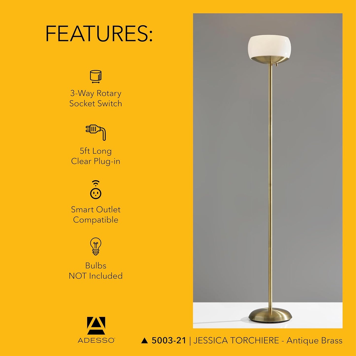 Modern Torchiere Floor Lamp – Antique Style Living Room Light