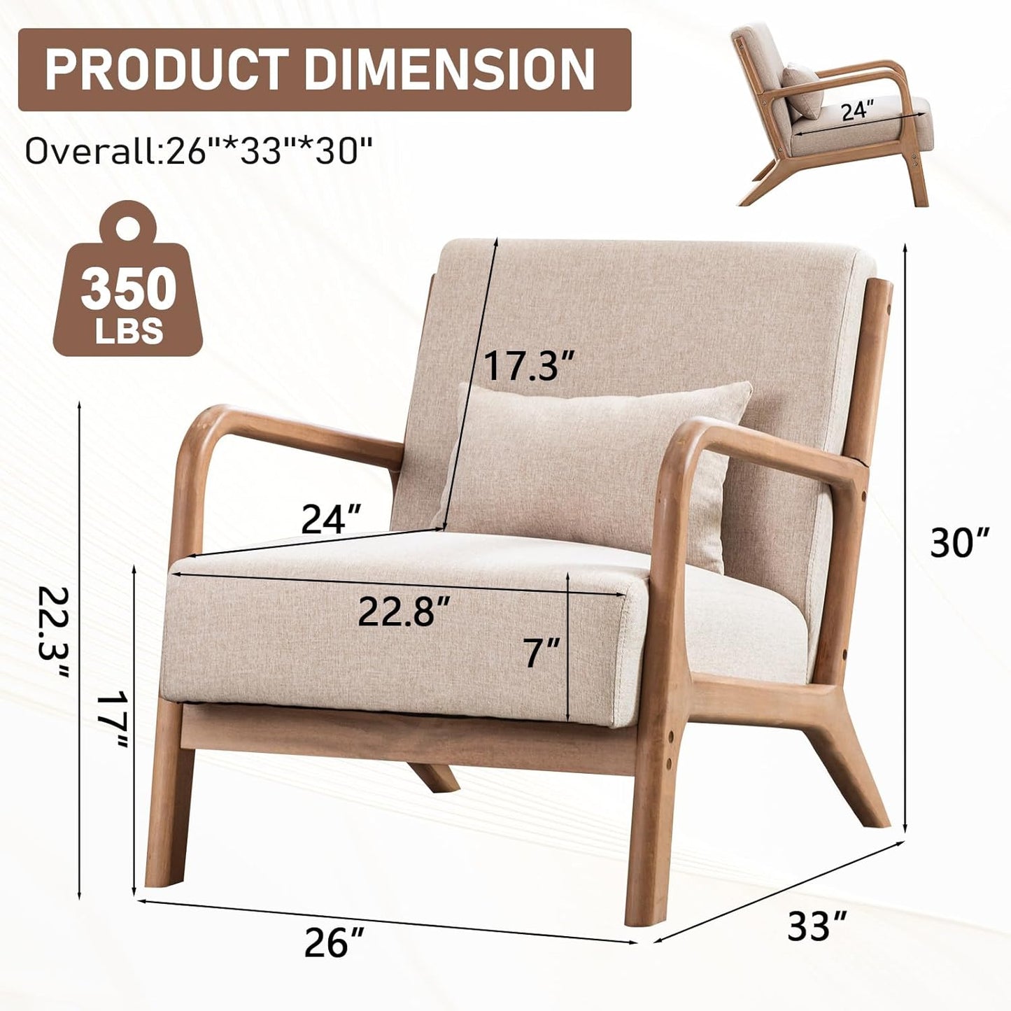Mid Century Accent Armchair – Comfy Reading Lounge Chair