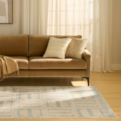 Nordic Ivory Blue Area Rug – Modern Soft Living Room Carpet
