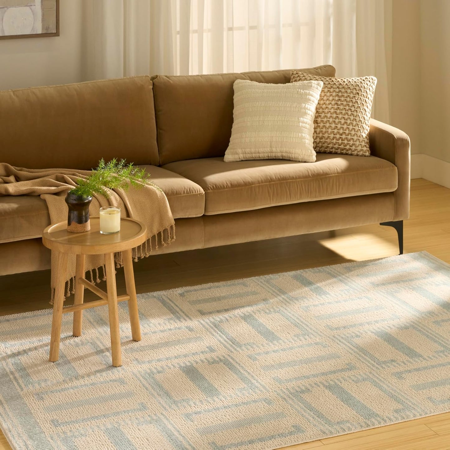 Nordic Ivory Blue Area Rug – Modern Soft Living Room Carpet