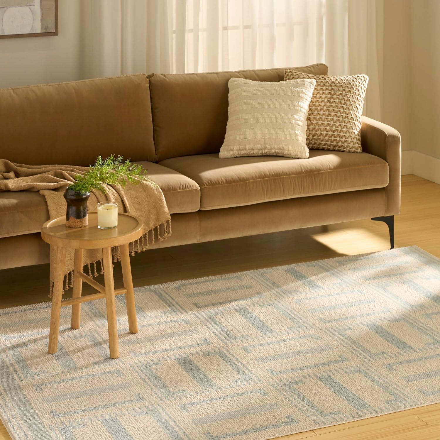 Nordic Ivory Blue Area Rug – Modern Soft Living Room Carpet