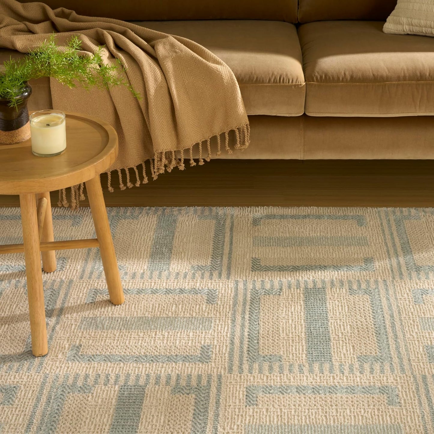 Nordic Ivory Blue Area Rug – Modern Soft Living Room Carpet